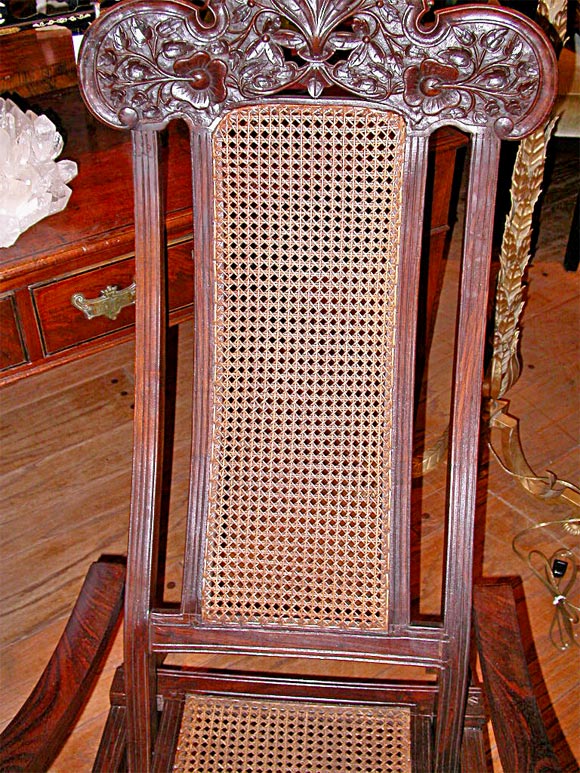 19th Century Indo-Portuguese teakwood adjustable lounge chair with cane seat
