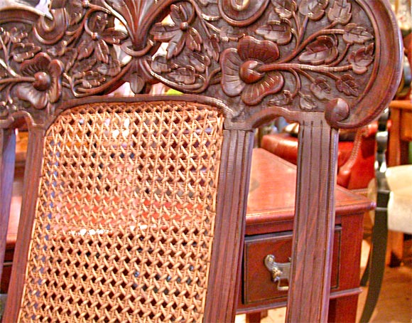Teak Indo-Portuguese teakwood adjustable lounge chair with cane seat