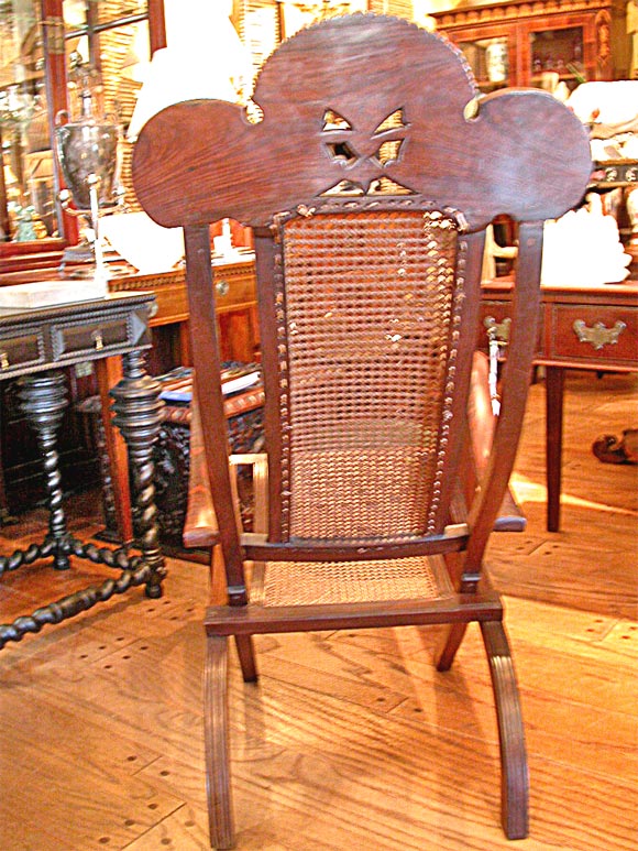 Indo-Portuguese teakwood adjustable lounge chair with cane seat, 19th century
