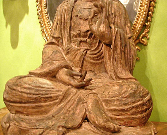 Chinese Ming Dynasty Seated Carved Wood Kwan Yin 1