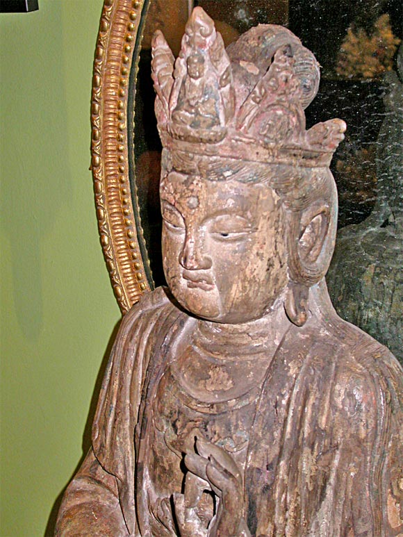 18th Century and Earlier Chinese Ming Dynasty Seated Carved Wood Kwan Yin