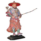 Polychrome carved wooden sculpture of a Japanese Samuri