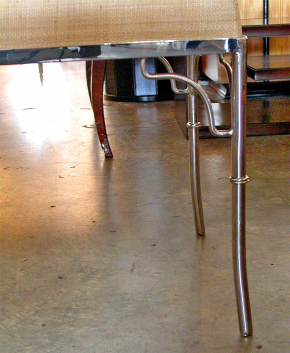 Nickel Plated 1940's Bench with Raffia Upholstery