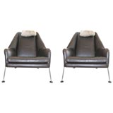 Pair of Leather Ernest Race Heron Lounge Chairs