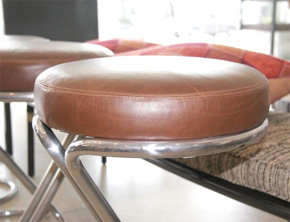 Mid-20th Century Set of Four Leather and Chrome Stools by Gilbert Rohde