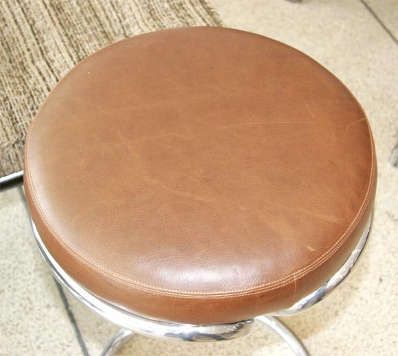 Set of Four Leather and Chrome Stools by Gilbert Rohde 3