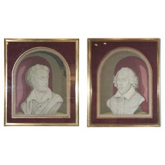 Pair Needlepoint Pictures Byron and Shakespeare