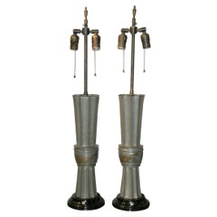 Pair Chinese Pewter Lamps