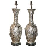 Pair Nickel Japanese Urn Lamps