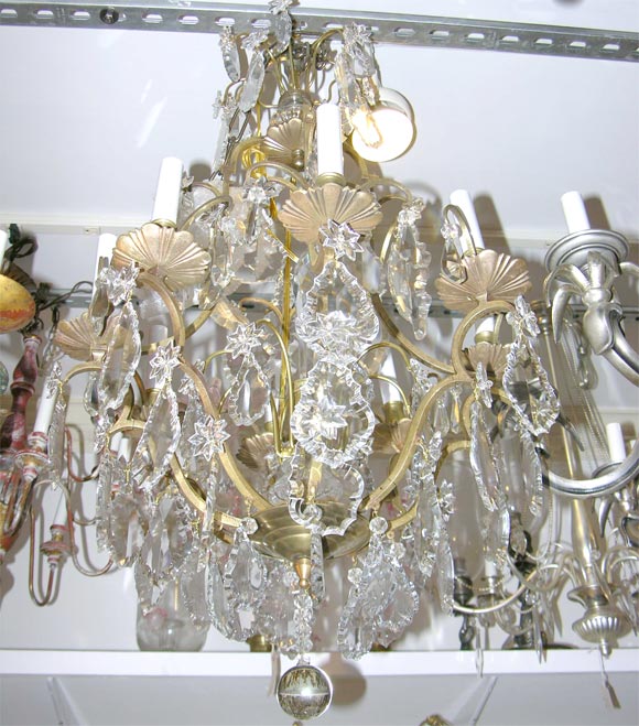 1920's French crystal and bronze chandelier