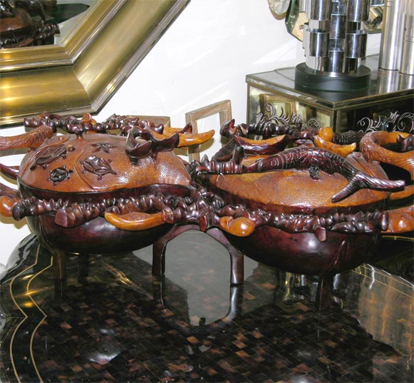 Carved wood "pod" sculpture