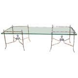 Faux bamboo glass top cocktail table