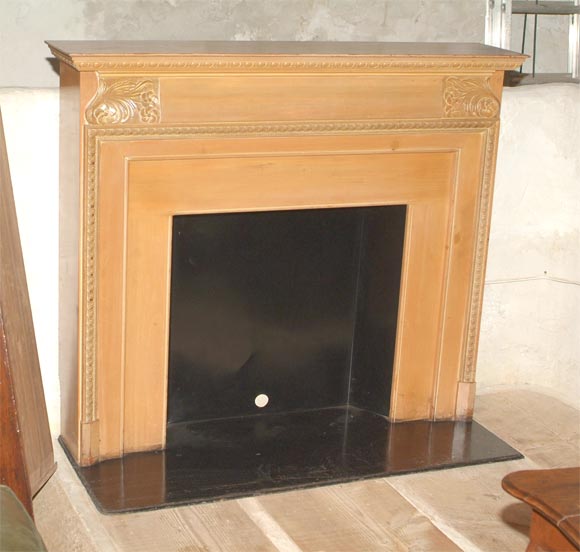 art deco pine fireplace mantel with metal hearth