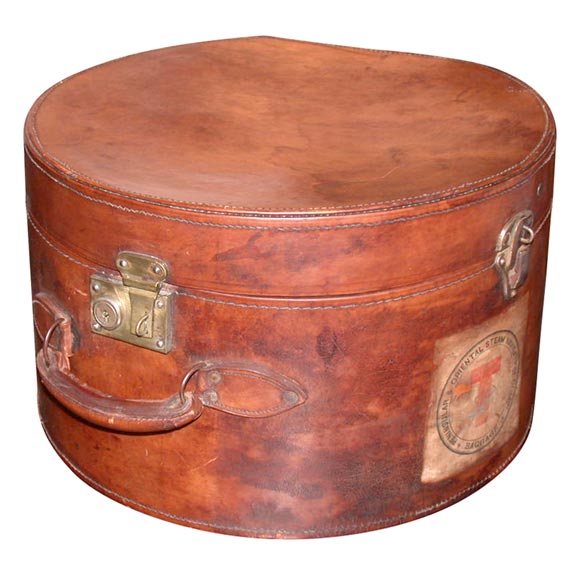 Antique Leather Hatbox For Sale