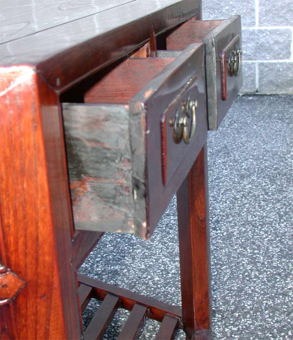 Elm Mid 19tC. Q'ing Dynasty Jiangsu Jumu Wood French Polished Angled Desk For Sale