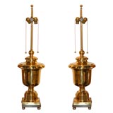Pair Cast Brass Urn Form Lamps
