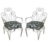 Used #3322 Pair of Garden Chairs with Zebra Upholstered Seat Cushion
