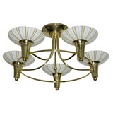 Vintage #3380 Brass Five Arm Chandelier with Glass Bobeches