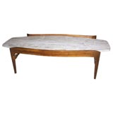 American Walnut and Travertine Coffee Table
