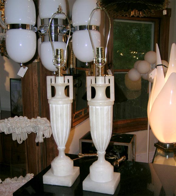 Pair of Classic Alabaster Urn Lamps