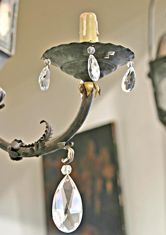 French 19th Century Iron and Crystal Sconces For Sale