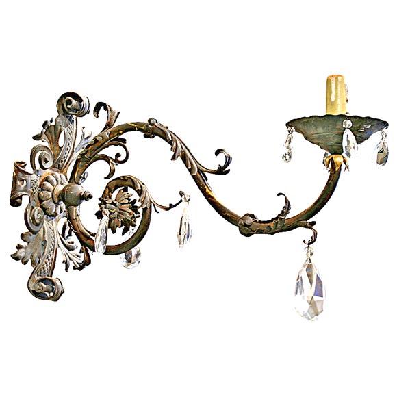 19th Century Iron and Crystal Sconces For Sale