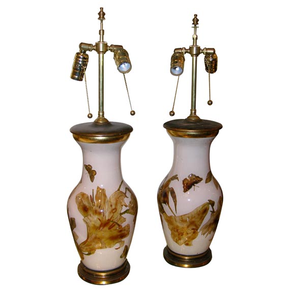 Pair of "butterfly " decoupage  glass table lamps