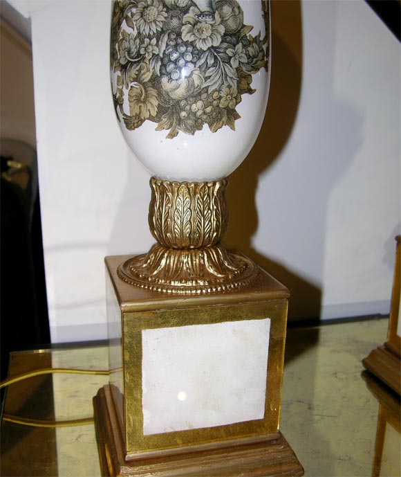 Pair of decoupage glass table lamps 1