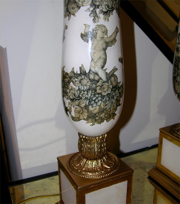Pair of decoupage glass table lamps 3