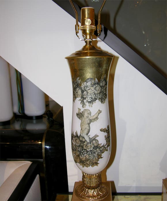 Pair of decoupage glass table lamps 4