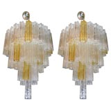 Pair of Venini four tier chandeliers