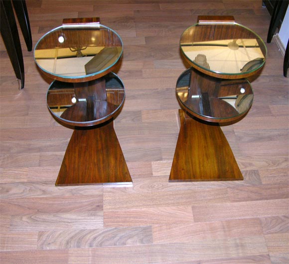 Pair of French Art Deco Mirrored Tables by Jules Leleu In Good Condition In Bridgewater, CT