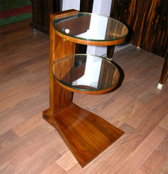 Mahogany Pair of French Art Deco Mirrored Tables by Jules Leleu