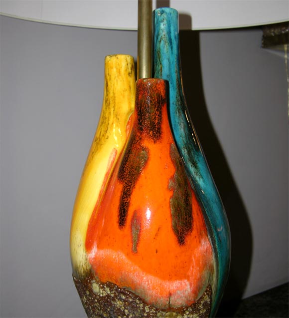 Mid-20th Century Table Lamps Pair Mid Century Modern Sculptural glazed Ceramic Italy