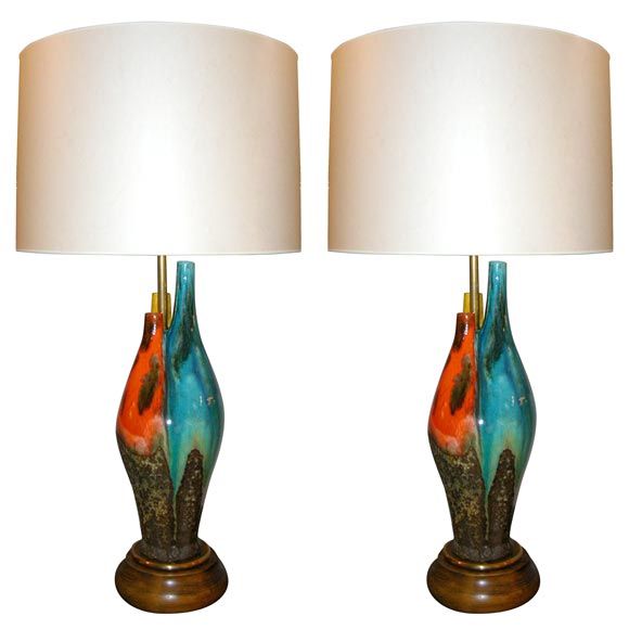 Table Lamps Pair Mid Century Modern Sculptural glazed Ceramic Italy