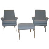 Pair of "Delfino" Chairs & Ottoman by Carboni