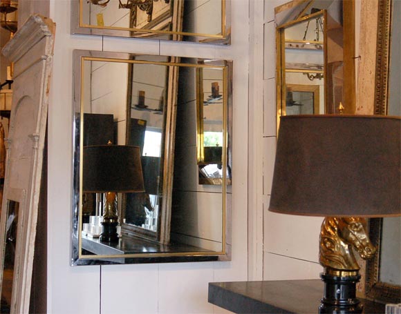 Pair of French Chrome and Brass Mirrors