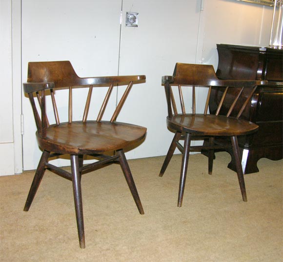 Set of Four Walnut Captain's Chairs by George Nakashima for Knoll