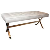 Tufted leather bench with chrome base