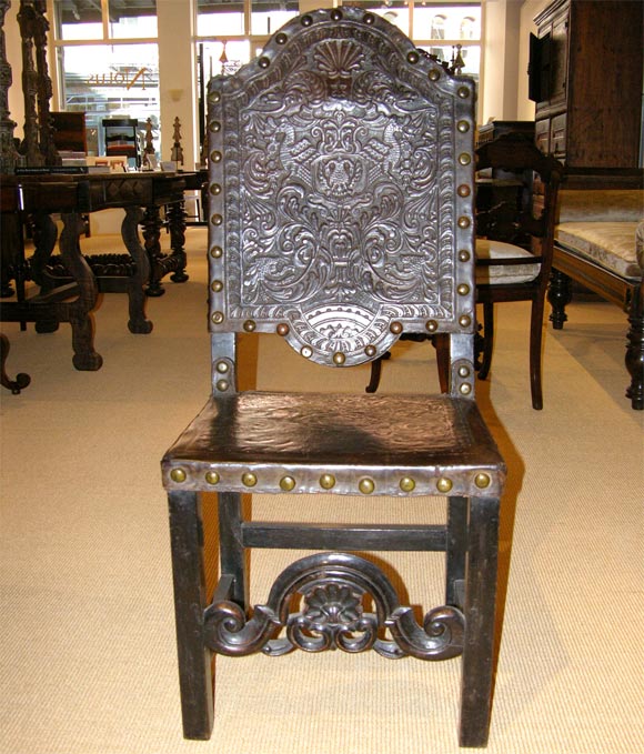 Brazilian 18th Century Portuguese Colonial Leather High Back Chairs