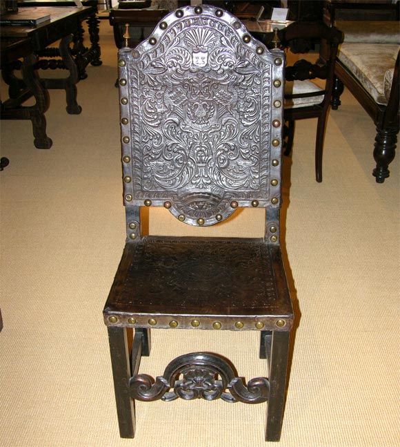18th Century and Earlier 18th Century Portuguese Colonial Leather High Back Chairs