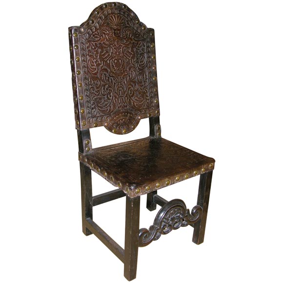 18th Century Portuguese Colonial Leather High Back Chairs