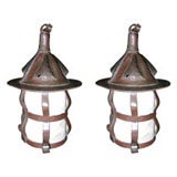 Pair of Leather Arts & Crafts Lamps