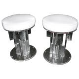 Vintage Pair of Circular Stools on Lucite Bases