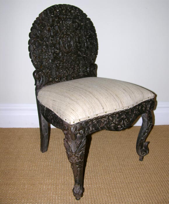 Indo-Portuguese Carved Rosewood Chair
