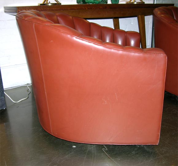 Leather Pair of Ward Bennett Swivel Lounge Chairs