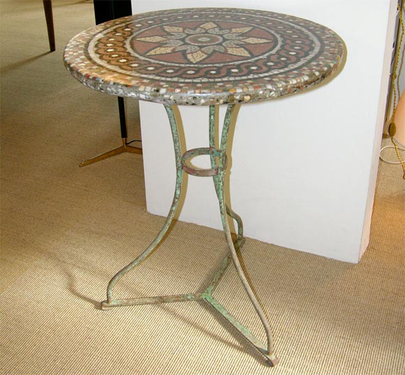 Marble Mosaic Table Top with Early 20th Century Café Table Base