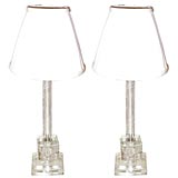 Vintage Pair of Etched Glass Boudoir Lamps
