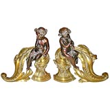 Pair of Louis XV Patinated Metal and Gilt Bronze Chenets, C1900