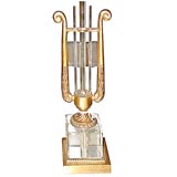 Brass and Glass Lyre Shaped Desk Ornament